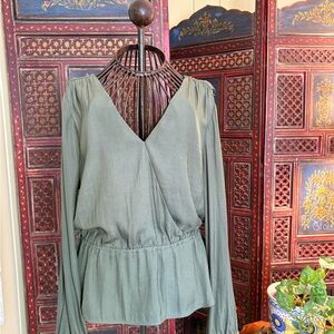Banana Republic Olive Green V-Neck Peplum Blouse